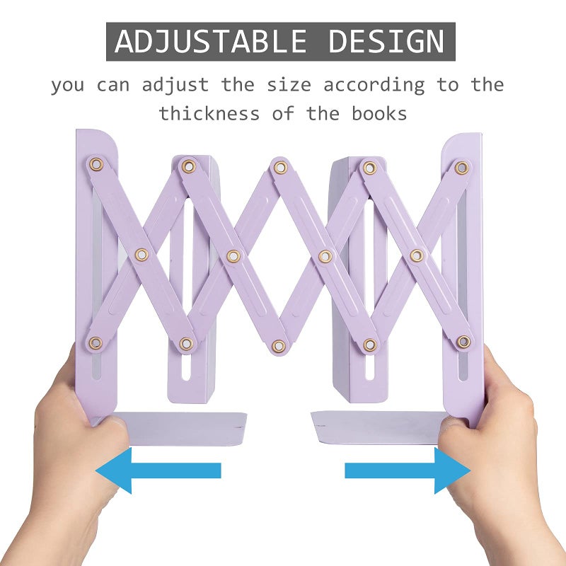 Aobopar Book Ends  Bookends for Shelves  Book Organizer for Desk  Metal Bookends for Heavy Books  Book Holders for Shelves  Suitable for Office  Home and School Use (Purple) - Image 5